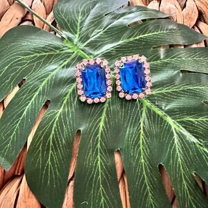 BOGO FREE ROYAL BLUE CRYSTAL STUD EARRINGS EVENING PROM